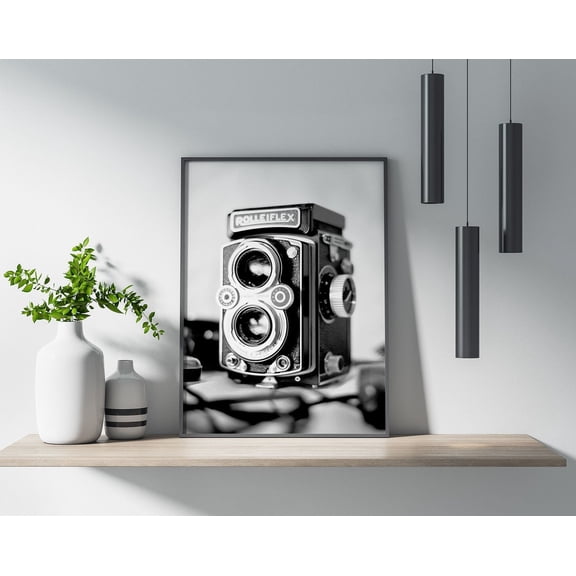 Vintage Camera Black and White Photography Wall Art, Stretched Canvas 8x10in