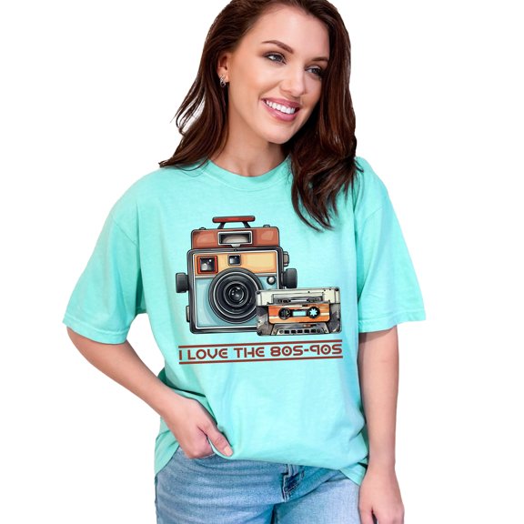 Vintage Camera and Cassette 80s 90s T-Shirt, Retro Photography Tee, Nostalgic Music Lover Shirt, Cool Graphic Top, 80s Pop Culture Tee, Chalky Mint Comfort Colors T-Shirt, Large
