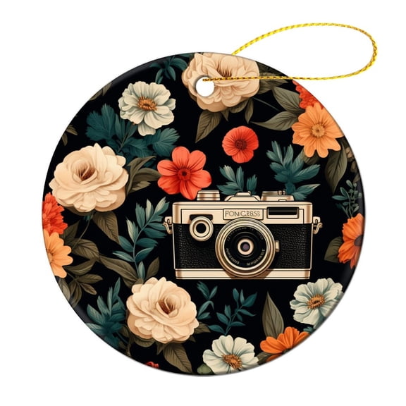 Vintage Camera Floral Ceramics Ornaments Vintage Cameras in Floral Christmas Tree Ornaments Xmas Holiday Keepsake Christmas Tree Decoration Gifts Keepsake for Family