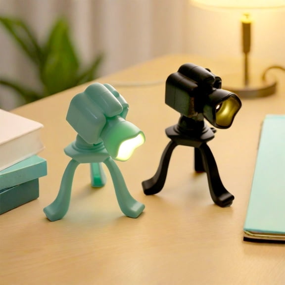 Vintage Camera Night Light • Mini Table Lamp Black Green • Desktop Ornaments • Soft Ambient LED Lighting • Portable Decorative Home Accent 3.54x2.36in
