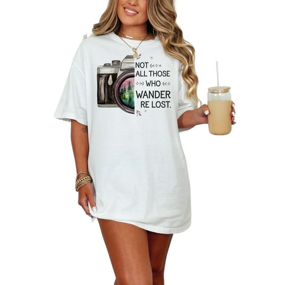 Vintage Camera Not All Those Who Wander Are Lost T-Shirt, Perfect Wanderlust Tee, Adventurous Hiking Shirt, Explore Nature Camera Tee, White Comfort Colors T-Shirt, XL