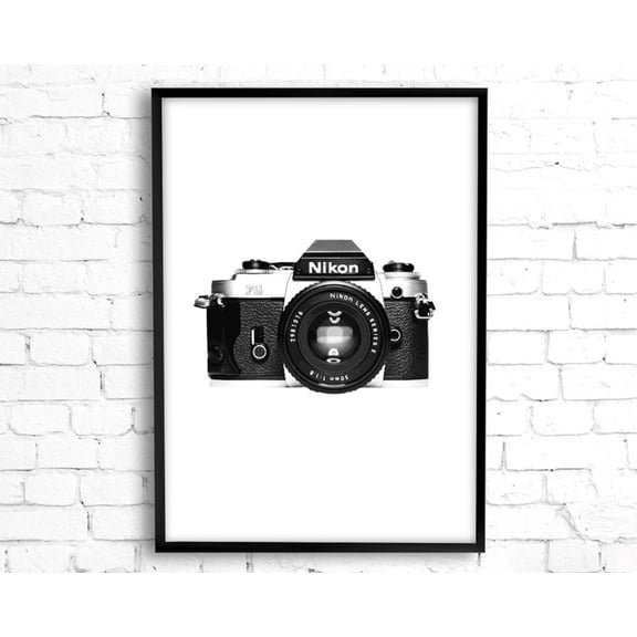Vintage Camera Print, Wall Art Scandinavian Style Nikon Camera Minimalist Contemporary Art Photography Lover Home Decor #84, Stretched Canvas Size 12x18
