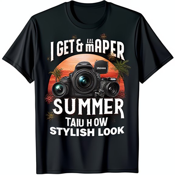 Vintage Camera Sunset Black T-Shirt Stylish Summer Graphic Tee