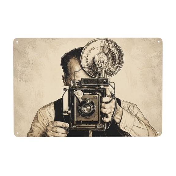 Vintage Camera Themed Metal Wall Decor Sign 8x12 Inch Rustic Style