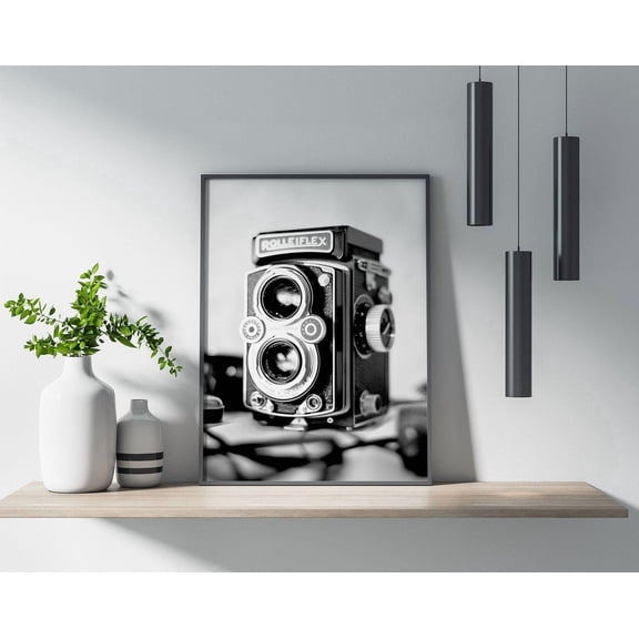 Vintage Camera Wall Art Print, Black And White Photography Decor Unframed Paper Print