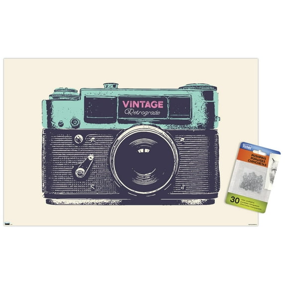 Vintage Camera Wall Poster with Push Pins, 14.725" x 22.375"