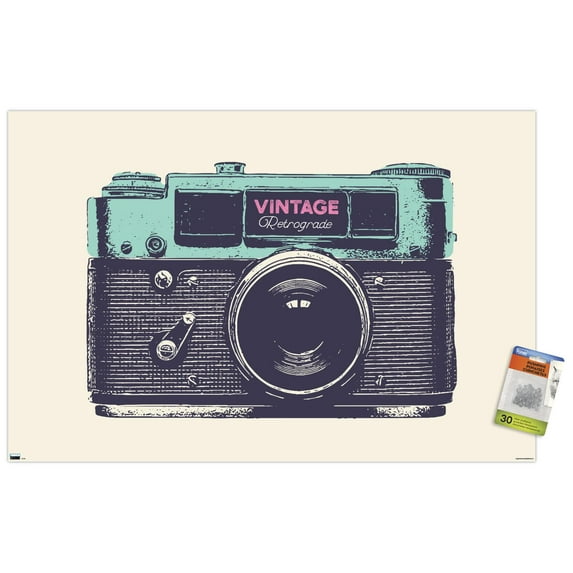 Vintage Camera Wall Poster with Pushpins, 22.375" x 34"