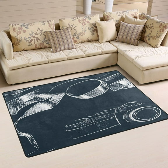 Vintage Camera and Film Soft Polyester Area Rug 31''x20'', Non Slip, Memory Foam, Water Absorbent