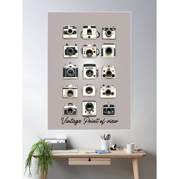 Vintage Cameras By Callisc Arts Poster Wall Art, Modern Wall Decor For Living Room Bedroom, 24x36 UNFRAMED