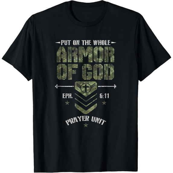 Vintage Camo Armor Of God Christians Religious Camouflage T-ShirtMen and women, Black T-shirt, size: Extra large