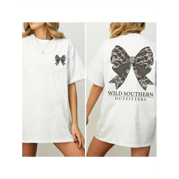 Vintage Camo Bow Hunting Shirt, Wild Southern Camo T-Shirt, Simply Printed Graphic Shirt, Daily Casual Womenswear