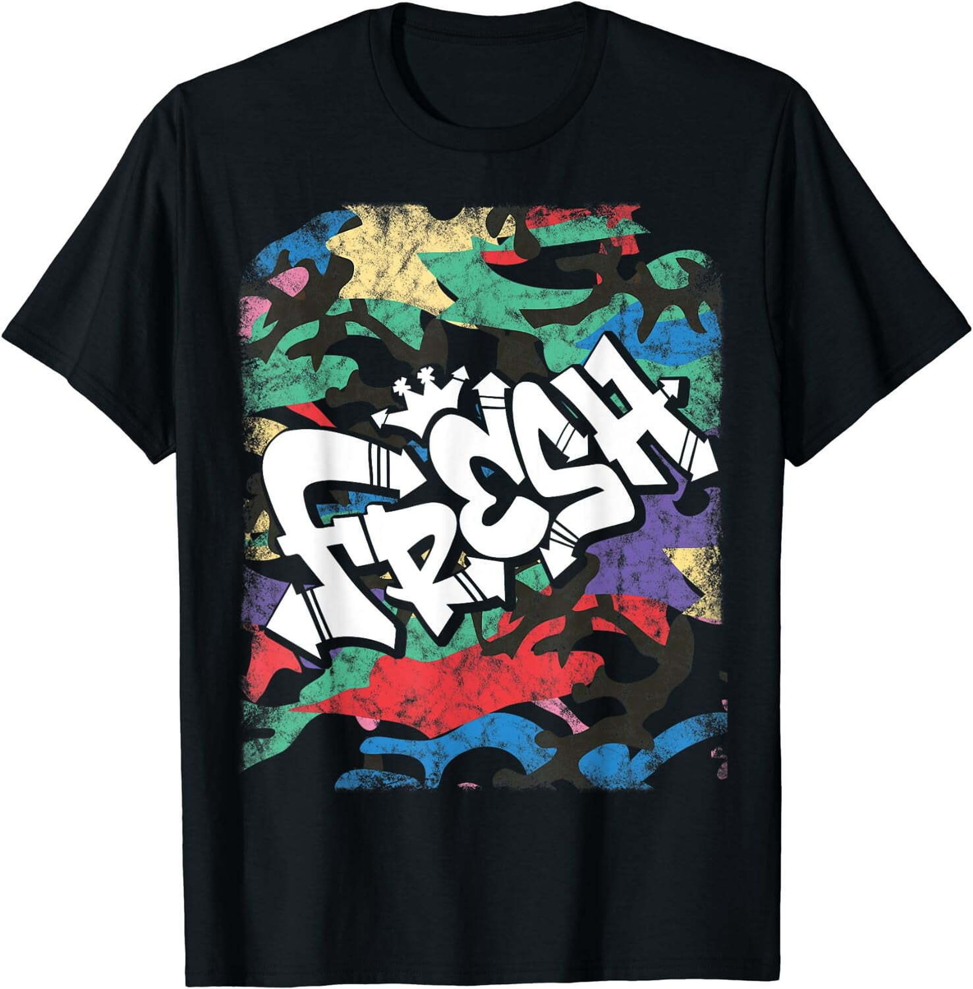 Vintage Camo Hip Hop TShirt with Urban Slang Throwback 80s 90s Rap