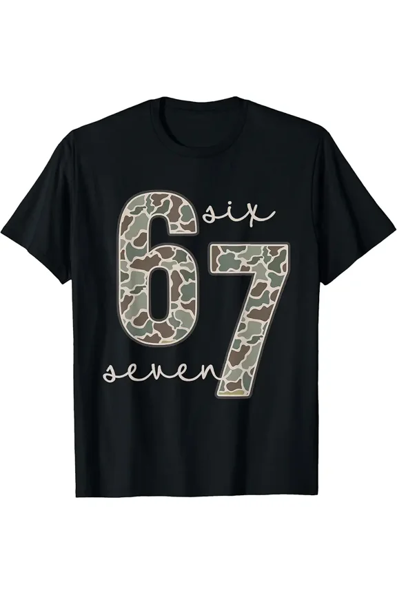 Vintage Camo Number 67 Six Seven Graphic for Men Women Short Sleeve Novelty T-Shirt