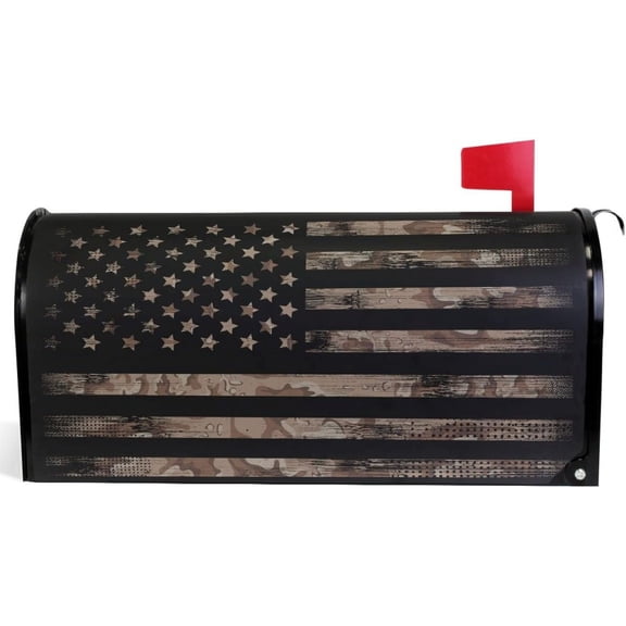 Vintage Camouflage American USA Flag Mailbox Cover Standard Size Patriotic Memorial Day Veteran Day Independence Day Magnetic Mailbox Covers Post Box Cover Garden Yard Outdoor Decorations 21x18 Inch