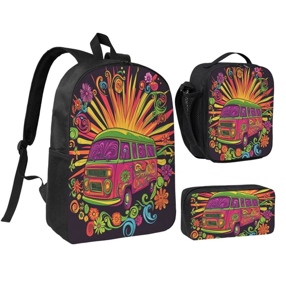 Vintage Camper Backpack 17 Inch Set with Lunch Bag and CaseDurableTravel Bag Combo for Work Commuting Daily Use