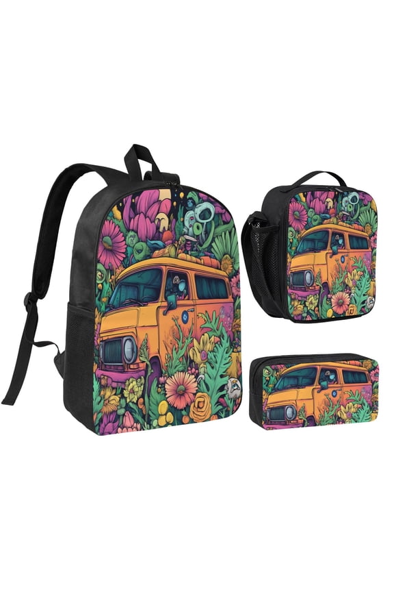 Vintage Camper Backpack 17 Inch Set with Lunch Bag and CaseDurableTravel Bag Combo for Work Commuting Daily Use