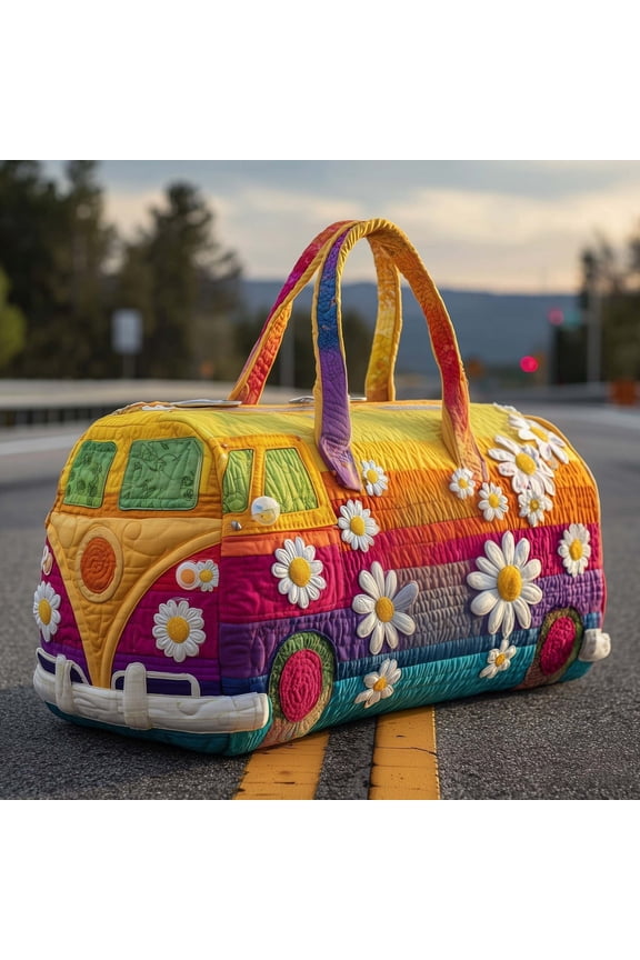 Vintage Camper Canvas Duffel Bag, Retro Embroidered Travel Tote, Large Capacity Weekender Bag with Handles for Unisex Camping & Gym