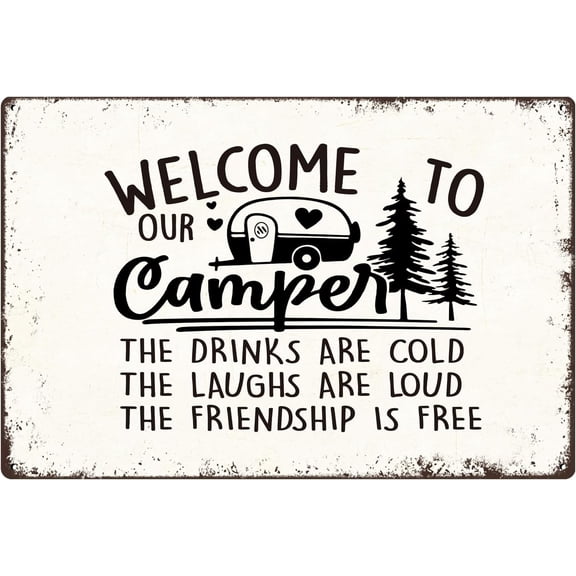 Vintage Camper Welcome Metal Tin Sign Camping Wall Decor 12x8 Inch