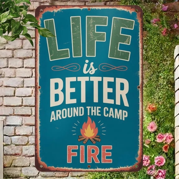 Vintage Campfire Forest Metal Tin Sign, Camping Nature Quote Wall Art, Retro Home or Outdoor Decor for Farms Cafes Bars, 8 x 12 Inch