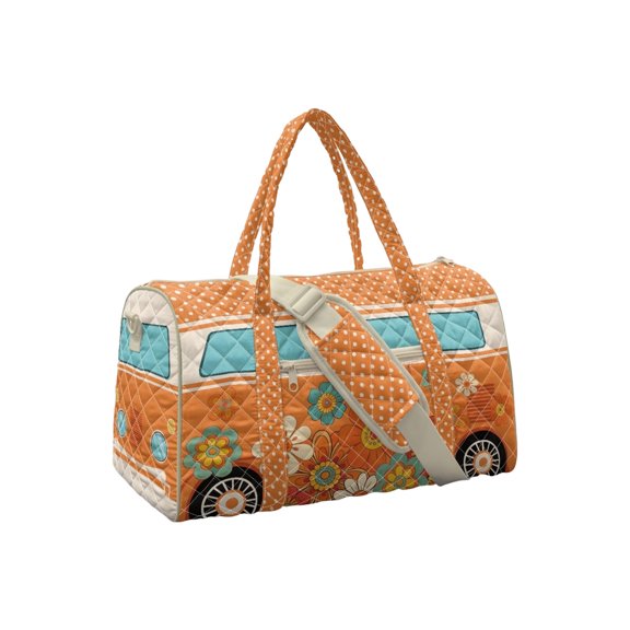 Vintage Camping Duffel Bag, 3D Embroidered Camper Van Travel Tote, Large Capacity Canvas Weekender Bag with Adjustable Strap for Road Trips
