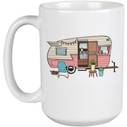 Vintage Camping Trailer Art Traveling or Traveler Themed Merch Gift, White 15oz Ceramic Mug