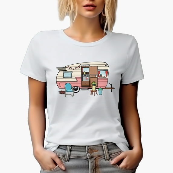 Vintage Camping Trailer Art Traveling or Traveler Themed Merch Gift, White T-Shirt, 3XL