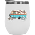 thumbnail image 1 of Vintage Camping Trailer with a Cat & Fiesta Banner Art Traveling Themed Merch Gift, White 12oz Wine Tumbler, 1 of 5