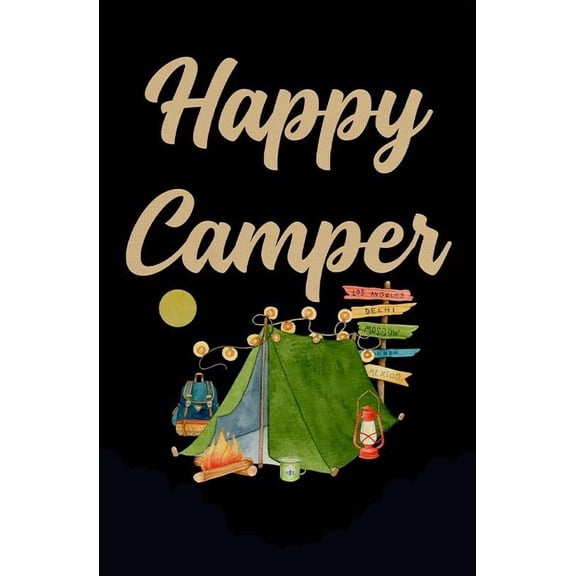 Vintage Camping Wall Art Happy Camper Black Poster Wall Decor Camping Camp Print for Wilderness Nursery Kids Room, Outdoors Home Accent Gifts for Camper poster