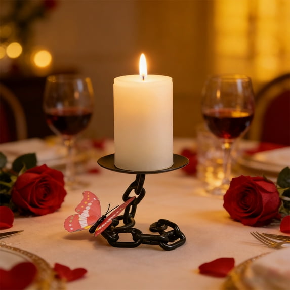 Vintage Candle Holder, Wrought Iron Candle Holder, Black Candle Stand, Butterfly and Chain Candleholder, Table Centerpiece, Home Decor, Wedding Decor, Halloween Christmas Decor, Decorative Tray