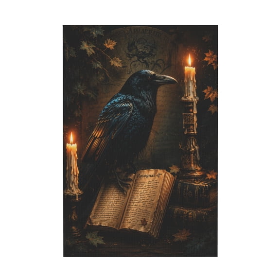 Vintage Candle Old Books Gothic Crow Canvas Wall Art Dark Academia Halloween Decor For Home Bedroom Dorm 12*18in