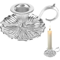 Vintage Candle Stick Holder, Handle Stand Iron Candle Stick Holder, Small Taper Candle Holder for Table Home Decoration (Silver)