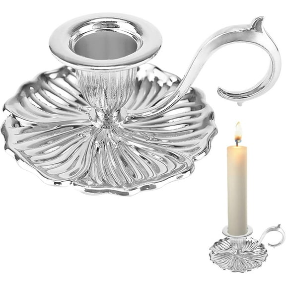 Vintage Candle Stick Holder, Handle Stand Iron Candle Stick Holder, Small Taper Candle Holder for Table Home Decoration (Silver)