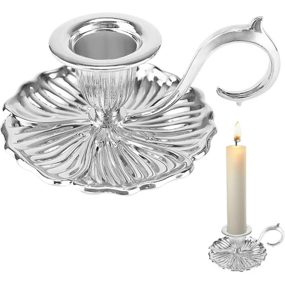 Vintage Candle Stick Holder, Handle Stand Iron Candle Stick Holder, Small Taper Candle Holder for Table Home Decoration (Silver)