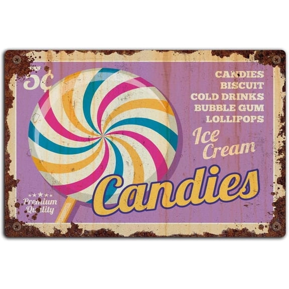 Vintage Candy Shop Tin Sign Aluminium Wall Decor Retro Tin Sign 12" x 8" Inch,de15aA02