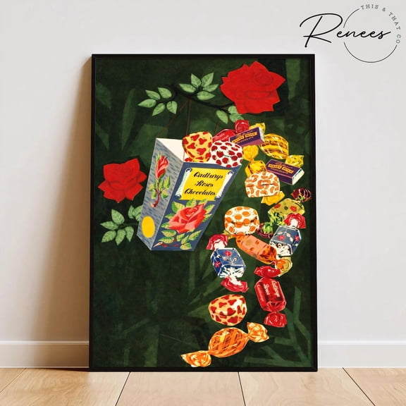 Vintage Candy Wall Art Retro Chocolate Print Roses Sweets Poster Valentine Gift Decor Nostalgic Candy Illustration Kitchen Dessert Art