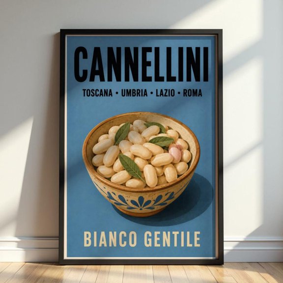 Vintage Cannellini Retro Italian Bean Wall Art Mediterranean Kitchen Print, Unframed Paper Print