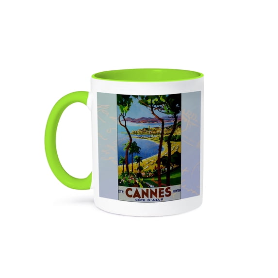 3dRose, Vintage Cannes Travel Postcard, 15oz Two-Tone Green Mug