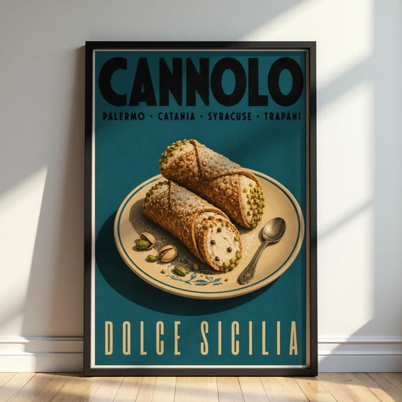 Vintage Cannolo Poster Sicilian Dessert Wall Art Retro Italian Kitchen Print