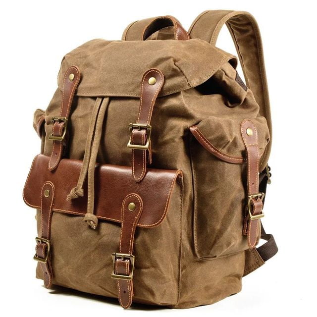 Vintage Canvas Backpacks Leather Backpack for Men Waxed Canvas Shoulder Rucksack for Travel School Walmart