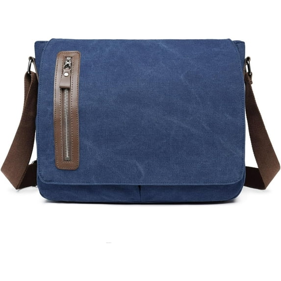 Vintage Canvas Messenger Bag Unisex Shoulder Bag Canvas Satchel Cross Body College Work Satchel Briefcase for 14 Inch Laptop