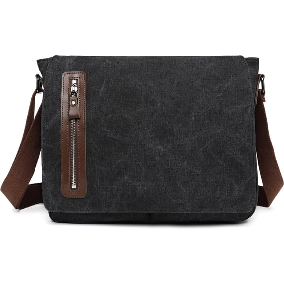 Vintage Canvas Messenger Bag Unisex Shoulder Bag Canvas Satchel Cross Body College Work Satchel Briefcase for 14 Inch Laptop
