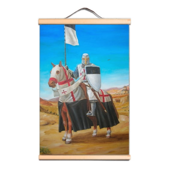Vintage Canvas Print Artwork Medieval Crusader Warrior Wall Art Posters and Prints - Here's a Stunning Scroll Painting Templar Knight Tapestry Wall Hanging Flag 0 0,Multicolor,15.7X23.6 inches