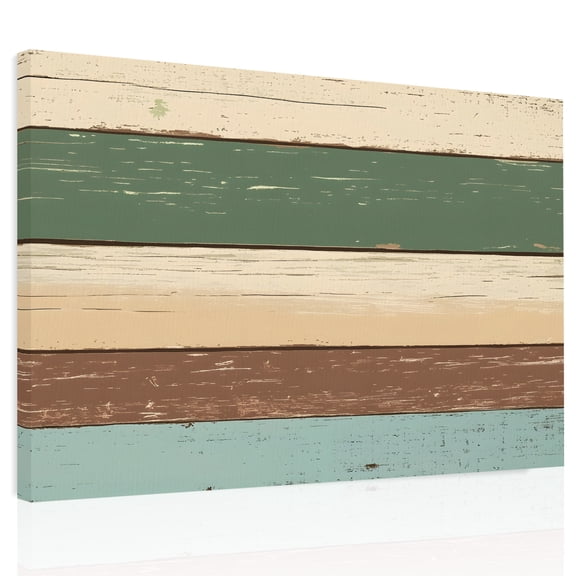 Vintage Canvas Print Wall Art, Brown Green Stripes Rustic Wood Grain Background Wall Decor Modern Artwork Paintings Pictures for Living Room Framed and Stretched Ready to Hang, 24" x 32"