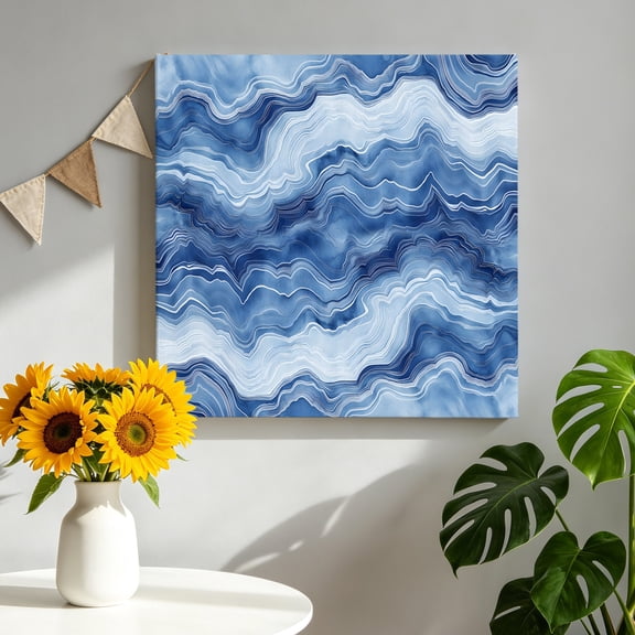 Vintage Canvas Wall Art, Abstract Blue Watercolor Wave Pictures Wall Decor Wooden Framed Artwork Art Prints for Living Room Hallway Bedroom Office 8"x8"