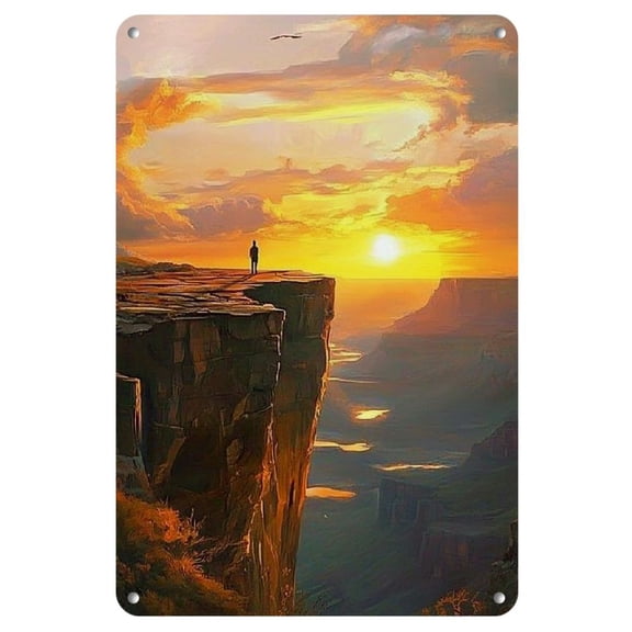 Vintage Canyon Sunset Metal Wall Art - 8x12 Inches - Dramatic Cliffs and Sky View - Ideal for Home, Living Room, Bar, Cafe, Restaurant, Garage Decor - Perfect Holiday Gift, Outdoor Decor