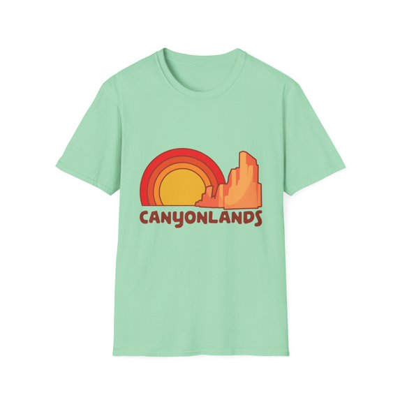 Vintage Canyonlands Wilderness Distressed Gifts | Retro Towering Pinnacles Graphic Men Women Unisex Softstyle T-Shirt