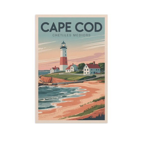 Vintage Cape Cod Cityscape Retro American Tourism with Coastal Beauty & Charm Canvas Poster