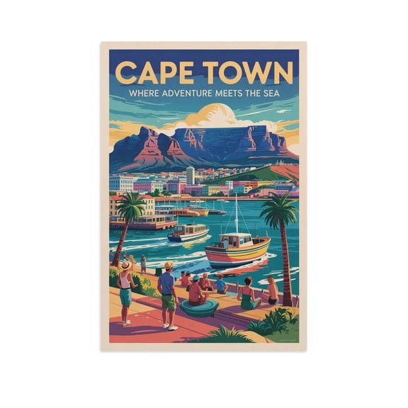 Vintage Cape Town Cityscape Retro South African Tourism Wall Art Print Poster