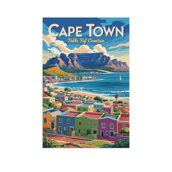 Vintage Cape Town Cityscape Retro South African Tourism with Nature & Culture Canvas Poster