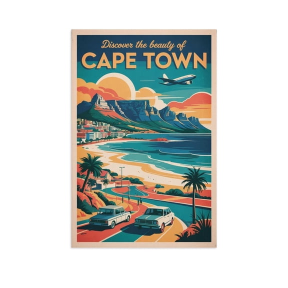Vintage Cape Town Cityscape Retro South African Tourism with Scenic Views Canvas Poster